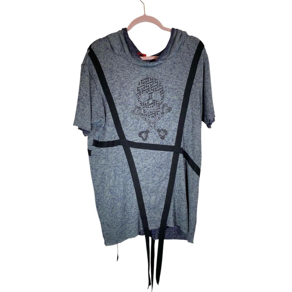 MIZUNO Y2K J-Goth Streetwear K-Pop Deconstructed Knit Hoodie Skull Straps Men M